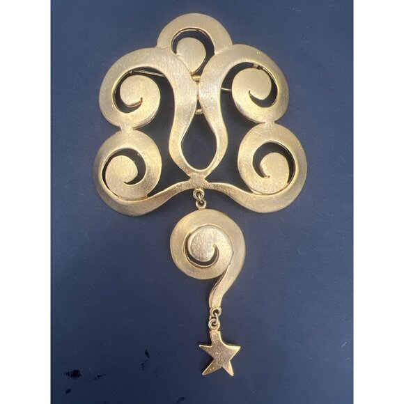 Vintage Ultra Craft Shoulder Brooch Pin Articulated Scroll Star Statement - Picture 1 of 9